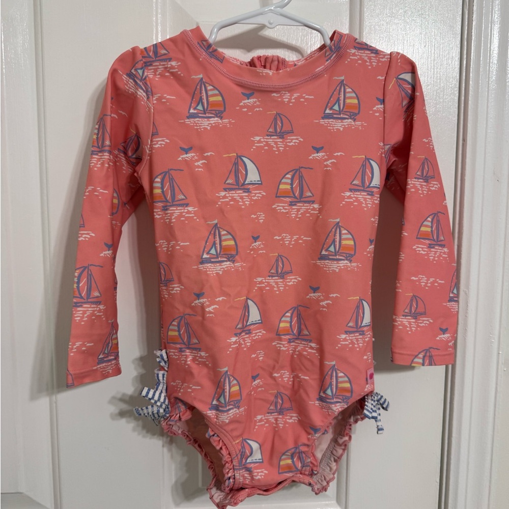 RuffleButts 3T Pink Seas the Day Long Sleeve Rashguard